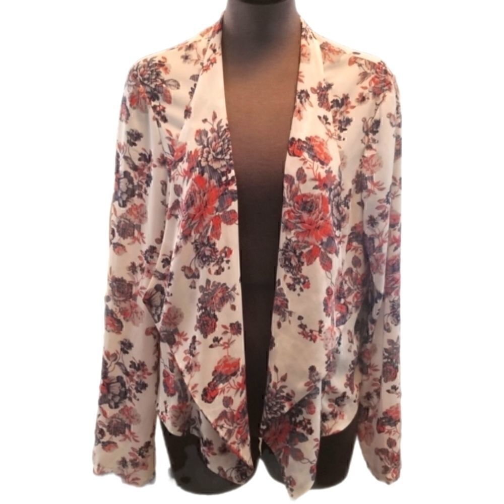 EC LUSH BRAND FLORAL LONG SLEEVE KIMONO JACKET SZ. XL